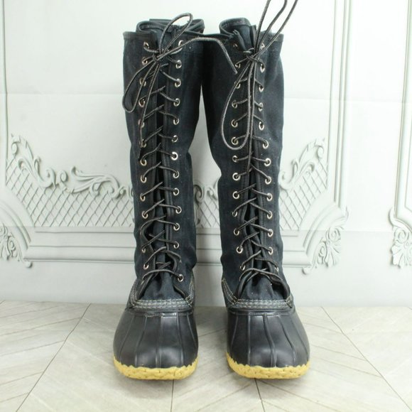 LL Bean Black Waxed Leather Unlined Hunting Tall Duck Boots Size 6 M - Picture 4 of 9